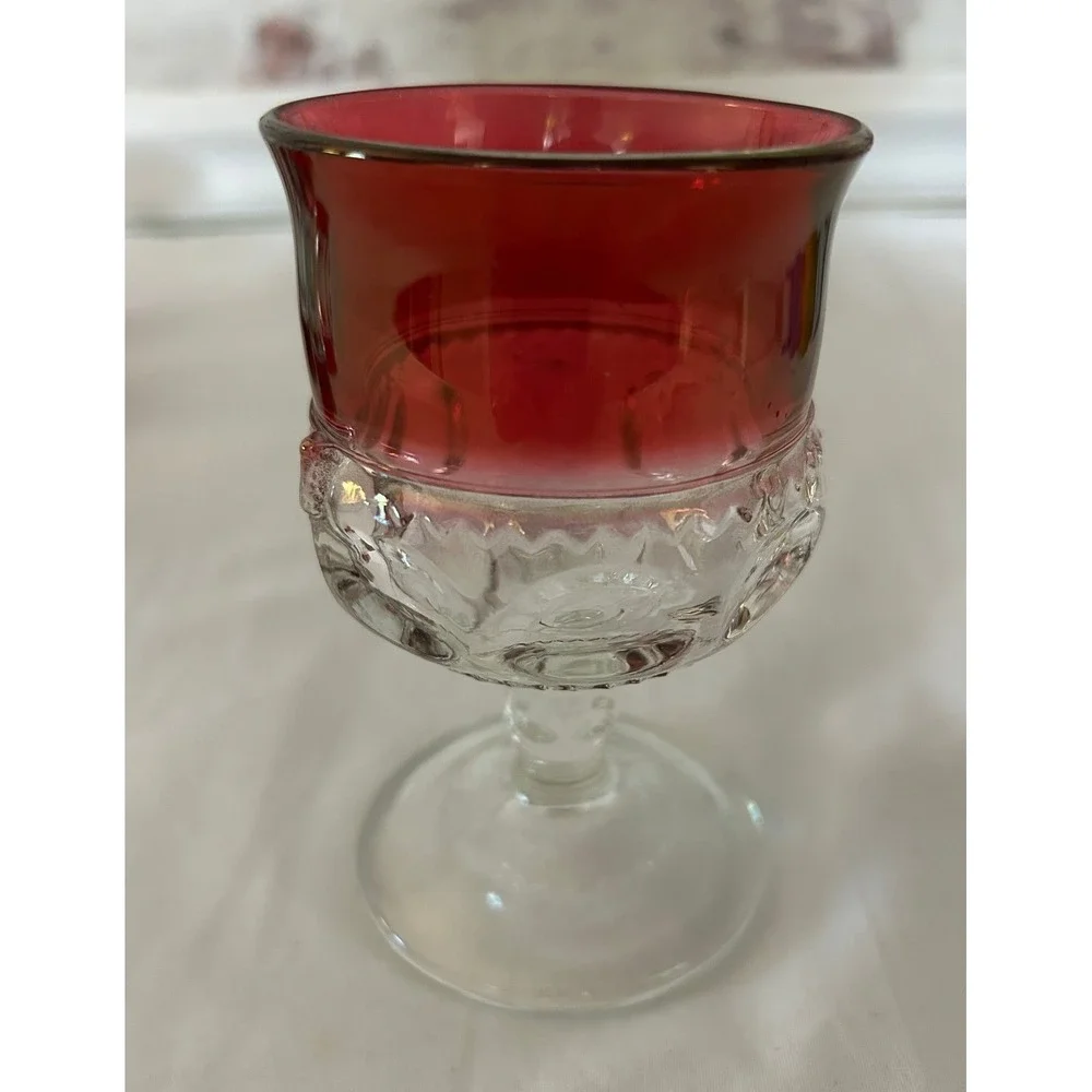 Vintage Cordial Glasses Set of 6 Ruby Red Flashed Pressed Glass Good Condition